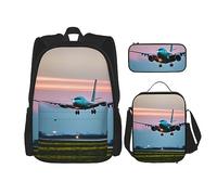 YQxwJL 3 in 1 Backpack Set Starfish Print Casual Travel Backpacks with Pencil Case, Lunch Bag, Plane In The Night Lights, One Size