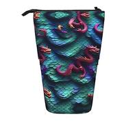 YQxwJL 3d Magical Dragon Scales Pattern Print Zippered Pencil Pouch Organizers Telescopic Pencil Bag Pen Holder Stationery Case For Office