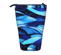 YQxwJL Abstract Blue Print Zippered Pencil Pouch Organizers Telescopic Pencil Bag Pen Holder Stationery Case For Office