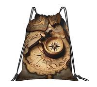 YQxwJL Adult Swim Bag, Compass and Ancient World Map, Printed Drawstring Gym Bag, Waterproof Sports Bag for Men and Women, White, One Size, White, One Size, white, One Size
