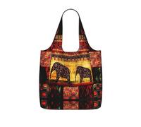 YQxwJL African Elephant Patchwork Print Ultralight Foldable Tote With Drawstring, Reusable Grocery And Travel Bag Packable Collapsible