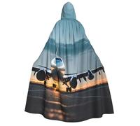 YQxwJL Airplane in The Evening Light print Halloween Hooded Robe Cloak for Adult Men Women Wizard Vampire Knight Fancy Cape Costume