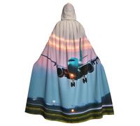 YQxwJL Airplane In The Evening Lights Print Carnival Cape Robe Cloak, Sorcerer Hooded Cloak, For Adults Halloween Cosplay Costumes