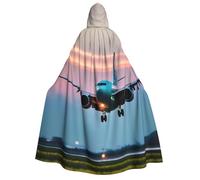 YQxwJL Airplane in The Evening Lights print Halloween Hooded Robe Cloak for Adult Men Women Wizard Vampire Knight Fancy Cape Costume