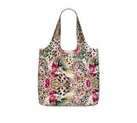 YQxwJL Animal Tiger Leopard Rose Flower Print Ultralight Foldable Tote With Drawstring, Reusable Grocery And Travel Bag Packable Collapsible