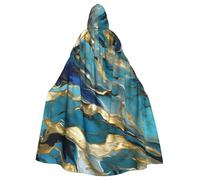 YQxwJL Azurite Teal And Foil Gold Oil Marble Pattern Print Carnival Cape Robe Cloak, Sorcerer Hooded Cloak, For Adults Halloween Cosplay Costumes