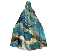 YQxwJL Azurite Teal and Foil Gold Oil Marble Pattern print Halloween Hooded Robe Cloak for Adult Men Women Wizard Vampire Knight Fancy Cape Costume
