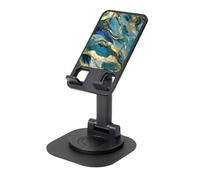 YQxwJL Azurite Teal and Foil Gold Oil Marble Pattern Print Rotating Phone Stand,Adjustable Foldable Phone Holder, Cell Phone Stand, for Office Home