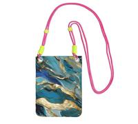 YQxwJL Azurite Teal And Foil Gold Oil Marble Pattern Print Sling Bag For Men Women, Casual Mini Phone Purses, Anti-Theft Phone Bag, For Hiking Travel, Fuchusia, One Size