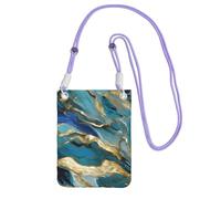 YQxwJL Azurite Teal And Foil Gold Oil Marble Pattern Print Sling Bag For Men Women, Casual Mini Phone Purses, Anti-Theft Phone Bag, For Hiking Travel, Purple, One Size