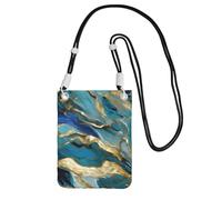 YQxwJL Azurite Teal And Foil Gold Oil Marble Pattern Print Sling Bag For Men Women, Casual Mini Phone Purses, Anti-Theft Phone Bag, For Hiking Travel