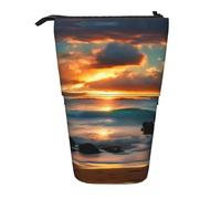 YQxwJL Beach Maui Hawaii Sunset Sea Waves Clouds Print Zippered Pencil Pouch Organizers Telescopic Pencil Bag Pen Holder Stationery Case For Office