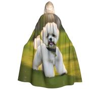 YQxwJL Bichon Frise Dog on the grass print Halloween Hooded Robe Cloak for Adult Men Women Wizard Vampire Knight Fancy Cape Costume