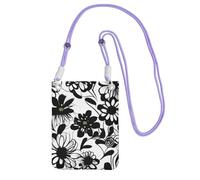 YQxwJL Black And White Flowers Print Sling Bag For Men Women, Casual Mini Phone Purses, Anti-Theft Phone Bag, For Hiking Travel, Purple, One Size
