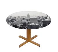 YQxwJL Black And White New York Print Round Picnic Tablecloth, Elastic Fitted Table Covers For 90-140 Cm Tables Camping Indoor Outdoor