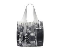 YQxwJL Black And White New York Print Ultralight Foldable Tote With Drawstring, Reusable Grocery And Travel Bag Packable Collapsible