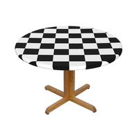 YQxwJL Black And White Plaid Print Round Picnic Tablecloth, Elastic Fitted Table Covers For 90-140 Cm Tables Camping Indoor Outdoor