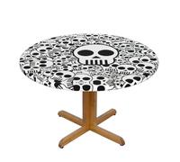 YQxwJL Black And White Skulls Print Round Picnic Tablecloth, Elastic Fitted Table Covers For 90-140 Cm Tables Camping Indoor Outdoor