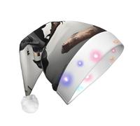 YQxwJL Black Crow Birds On A Branch Print Hat Light Up Christmas Felt Elf Hat Led Hats Adults For Women Men, Great Holiday Gift