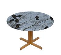 YQxwJL Black Crow Birds Print Round Picnic Tablecloth, Elastic Fitted Table Covers For 90-140 Cm Tables Camping Indoor Outdoor