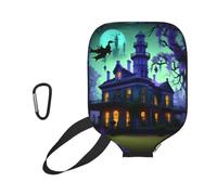 YQxwJL Black Haunted Mansion Print Neoprene Pickleball Paddle Cover, Zipper Protective Sleeve With Mesh Pocket And Carabiner