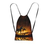 YQxwJL Black Horses Red Glowing Clouds Print Drawstring Backpack Bags, String Backpack Cinch Sack Bags For Trip Beach For Daily Use