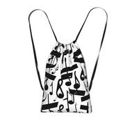 YQxwJL Black Music Note Print Drawstring Backpack Foldable Drawstring Bag Large Capacity Gym Bag Track Bag For Women Men