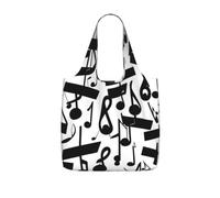 YQxwJL Black Music Note Print Foldable Tote Bag Reusable Shopping Bag Tear Resistant Grocery Bag For Work Travel 25l Capacity, Black, One Size, Tote Backpacks