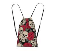 YQxwJL Black Skull With Roses Print Drawstring Backpack Bags, String Backpack Cinch Sack Bags For Trip Beach For Daily Use