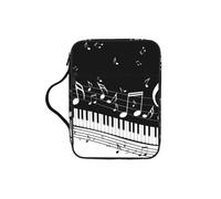 YQxwJL Black White Music Note Print Bible Bag Pencil Case with Pen Slots Waterproof Cosmetic Bag Durable Phone Bag Tote Bag Handbag
