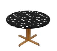 YQxwJL Black White Polka Dots Print Round Picnic Tablecloth, Elastic Fitted Table Covers For 90-140 Cm Tables Camping Indoor Outdoor