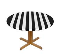 YQxwJL Black & White Stripe Print Round Picnic Tablecloth, Elastic Fitted Table Covers For 90-140 Cm Tables Camping Indoor Outdoor