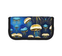 YQxwJL Blue And Gold Jellyfish Print Canvas Fountain Pen Pouch Stylish Pen Case Organizer Bag Makeup Bags,For Everyday Travel