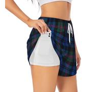 YQxwJL Blue and Green Scottish Tartan Print Athletic High Waisted Running Shorts for Women Quick Dry Gym Workout Shorts for Summer Casual