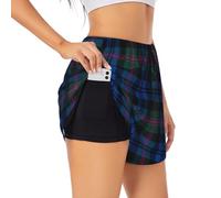 YQxwJL Blue and Green Scottish Tartan Print Athletic High Waisted Running Shorts for Women Quick Dry Gym Workout Shorts for Summer Casual