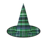 YQxwJL Blue And Green Scottish Tartan Print Halloween Witch Hat Head Headwear Decoration Witch Hat Cosplay Party Props For Women-2pcs
