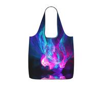YQxwJL Blue And Pink Fire Print Ultralight Foldable Tote With Drawstring, Reusable Grocery And Travel Bag Packable Collapsible
