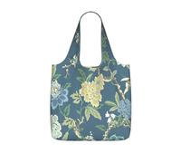 YQxwJL Blue And Yellow Flowers Print Ultralight Foldable Tote With Drawstring, Reusable Grocery And Travel Bag Packable Collapsible