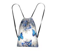 YQxwJL Blue Butterflies White Flowers Print Drawstring Backpack Bags, String Backpack Cinch Sack Bags For Trip Beach For Daily Use