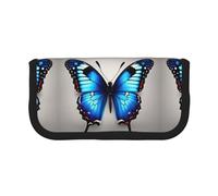 YQxwJL Blue Butterfly Print Canvas Fountain Pen Pouch Stylish Pen Case Organizer Bag Makeup Bags,For Everyday Travel