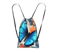 YQxwJL Blue Butterfly Print Drawstring Backpack Foldable Drawstring Bag Large Capacity Gym Bag Track Bag For Women Men