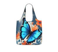YQxwJL Blue Butterfly Print Foldable Tote Bag Reusable Shopping Bag Tear Resistant Grocery Bag For Work Travel 25l Capacity, Black, One Size, Tote Backpacks