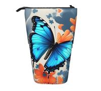 YQxwJL Blue Butterfly Print Zippered Pencil Pouch Organizers Telescopic Pencil Bag Pen Holder Stationery Case For Office