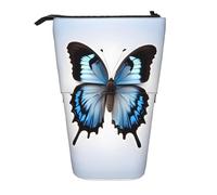 YQxwJL Blue Butterfly Print Zippered Pencil Pouch Organizers Telescopic Pencil Bag Pen Holder Stationery Case For Office