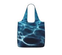 YQxwJL Blue Deep Ocean Print Ultralight Foldable Tote With Drawstring, Reusable Grocery And Travel Bag Packable Collapsible