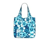 YQxwJL Blue Flower Print Ultralight Foldable Tote With Drawstring, Reusable Grocery And Travel Bag Packable Collapsible