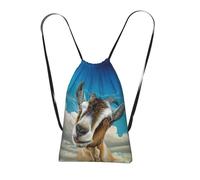 YQxwJL Blue Goat Print Print Drawstring Backpack Bags, String Backpack Cinch Sack Bags For Trip Beach For Daily Use