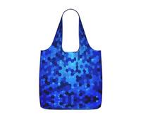 YQxwJL Blue Hexagon Pattern Print Ultralight Foldable Tote With Drawstring, Reusable Grocery And Travel Bag Packable Collapsible