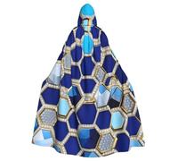 YQxwJL Blue Hexagons And Diamond Print Carnival Cape Robe Cloak, Sorcerer Hooded Cloak, For Adults Halloween Cosplay Costumes