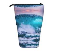 YQxwJL Blue Ocean Wave Print Zippered Pencil Pouch Organizers Telescopic Pencil Bag Pen Holder Stationery Case For Office